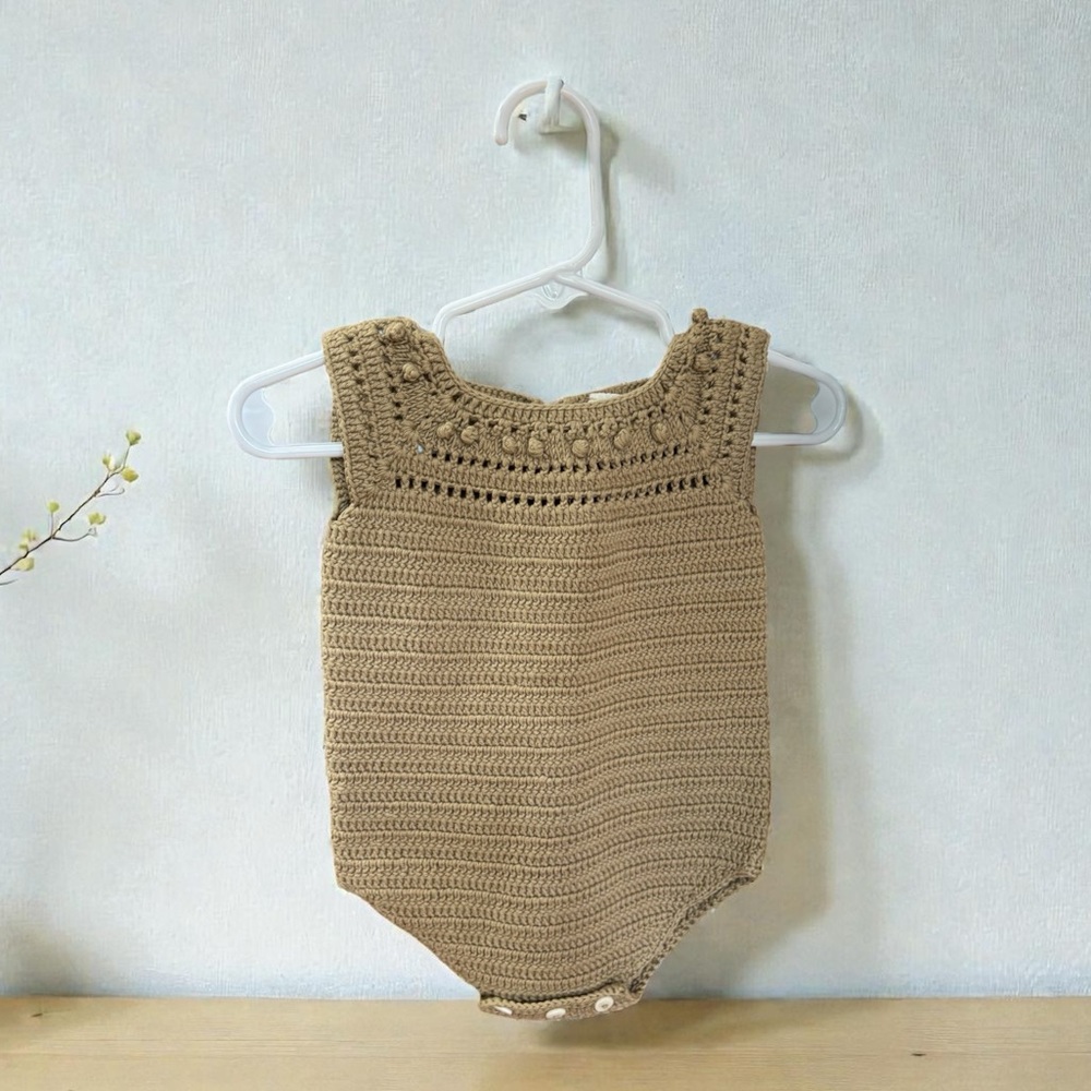 Kate Quinn Crochet Summer Romper | 3–6 Months | Neutral One-Piece Onesie